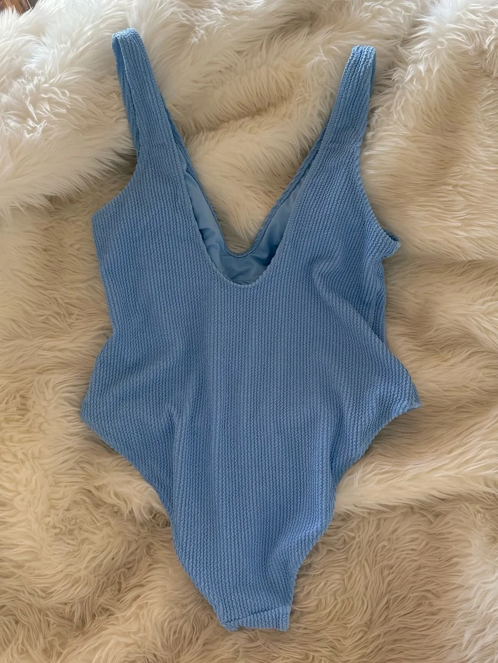 Light Blue Textured One-Piece Swimsuit